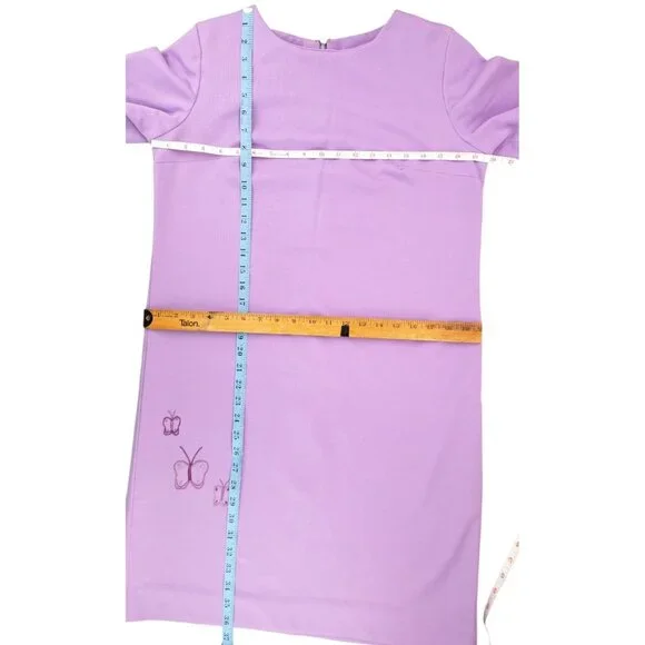 Vintage Handmade Lavender Shift Dress Butterfly 1970s Polyester Size Large Lace - Picture 11 of 12